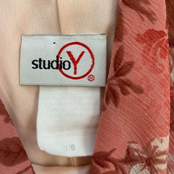 Orange Pink Garden Fairy Cottage Core Cowl Neck Flower Midi Dress USA Made S - Picture 7 of 7